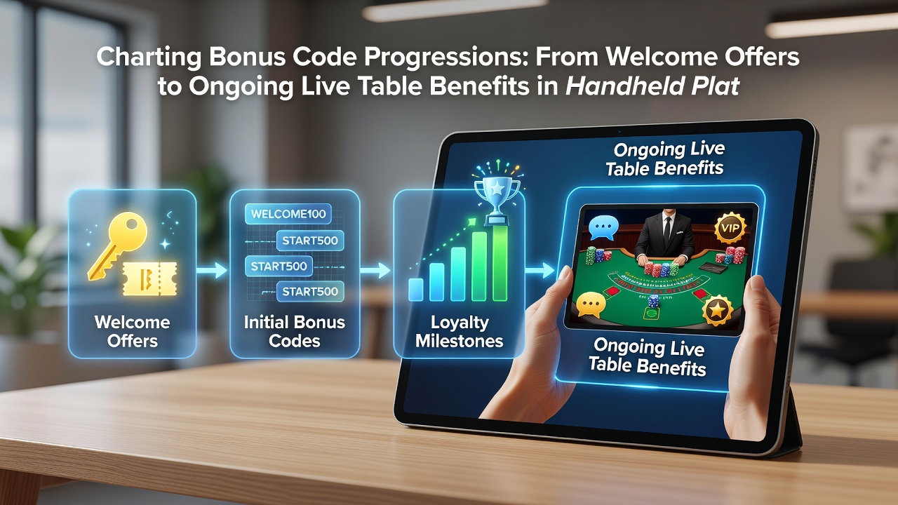 Darstellung von Bonus-Code-Progressionen mit Schwerpunkt auf Live-Tisch-Vorteilen und mobilen Transaktionen