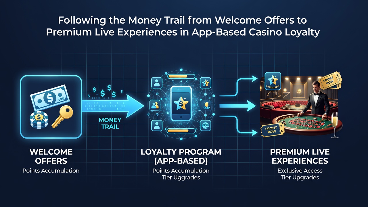 Visualisierung der Transaktionspfade von Bonus-Codes über Loyalty-Punkte zu VIP-Live-Events auf mobilen Geräten